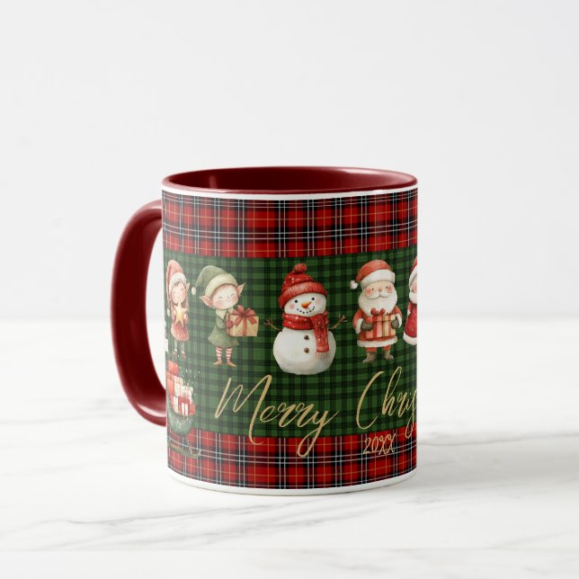 Mug Cute Santa Elves Merry Christmas Green Red Plaids  (Devant gauche)