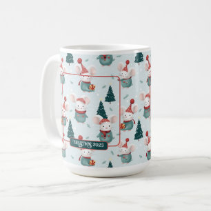 Mug Cute Santa Hat White Mice Photo de Noël
