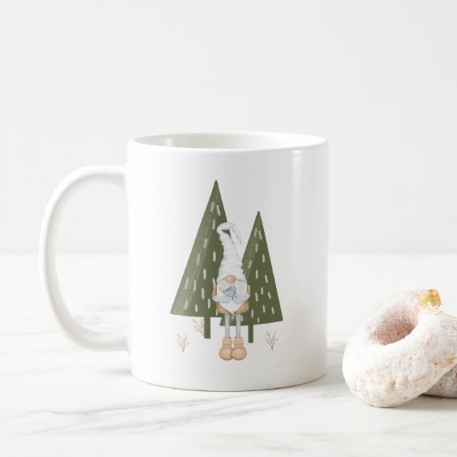 Mug Cute Scandinave Gnome Oiseaux Pins Arbres (Avec donut)