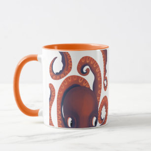 Mug Cute Shy Orange Peeking Octopus Sea Life