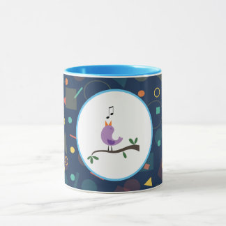 Mug Cute Singing Bird Kids Pattern Illustration