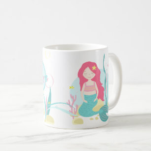 Mug Cute sirène rose et Motif de menthe