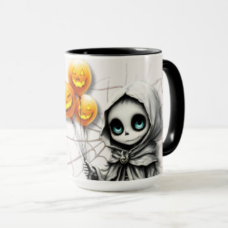 Mug Cute Skeleton Girl with Pumpkin Balloons