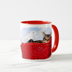 Mug Cute Sleeping Kitten Dans Panier Rouge Lumineux Ph