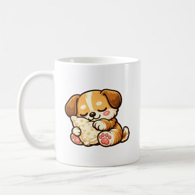 Mug Cute Sleepy Puppy with Pillow (Gauche)