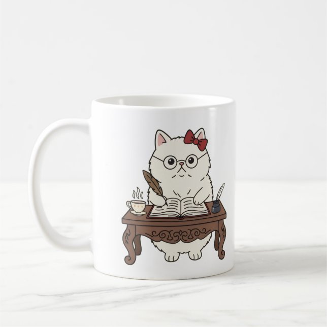 Mug Cute Smart Teacher Writing Calligraphy Coffee Cat (Gauche)
