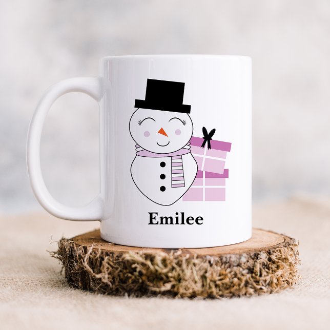Mug Cute Snowman avec des cadeaux de Noël roses (Créateur téléchargé)