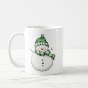 Mug Cute Snowman dans Green Scarf et Knit Beanie
