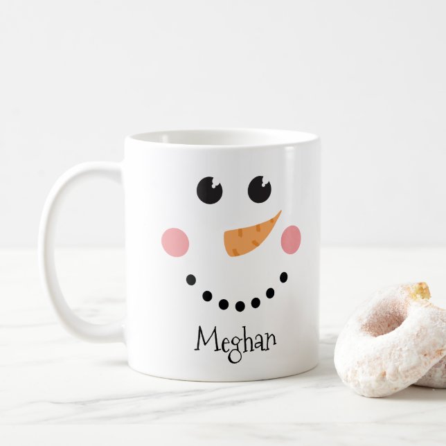 Mug Cute Snowman Face - nom personnalisé (Avec donut)