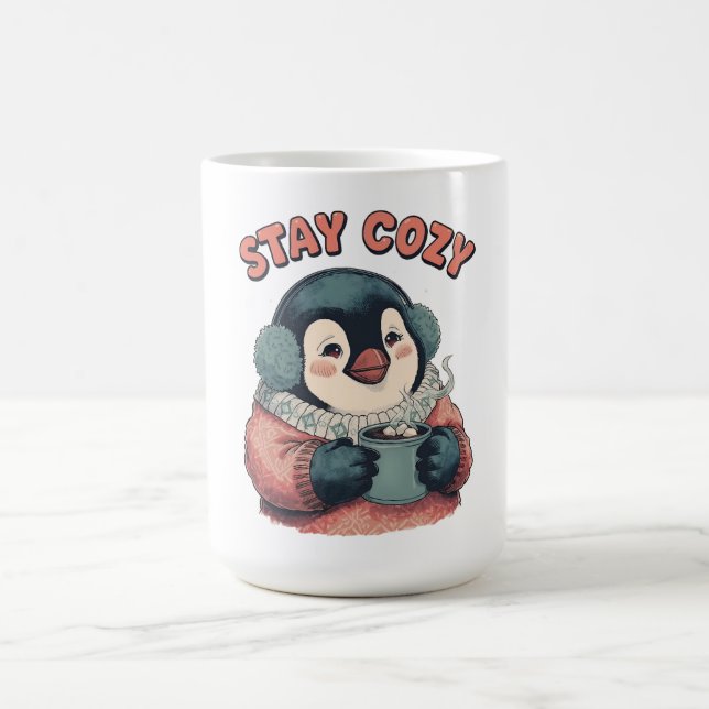 Mug Cute Stay Cozy Penguin Drinking Hot Cocoa T-Shirt (Centre)