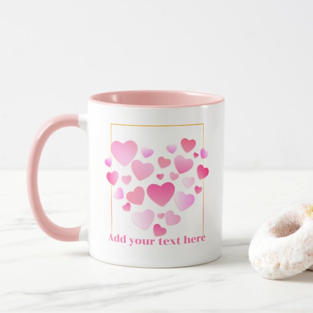 Mug Cute Style Pink Hearts Romantic Valentine's Day (Avec donut)