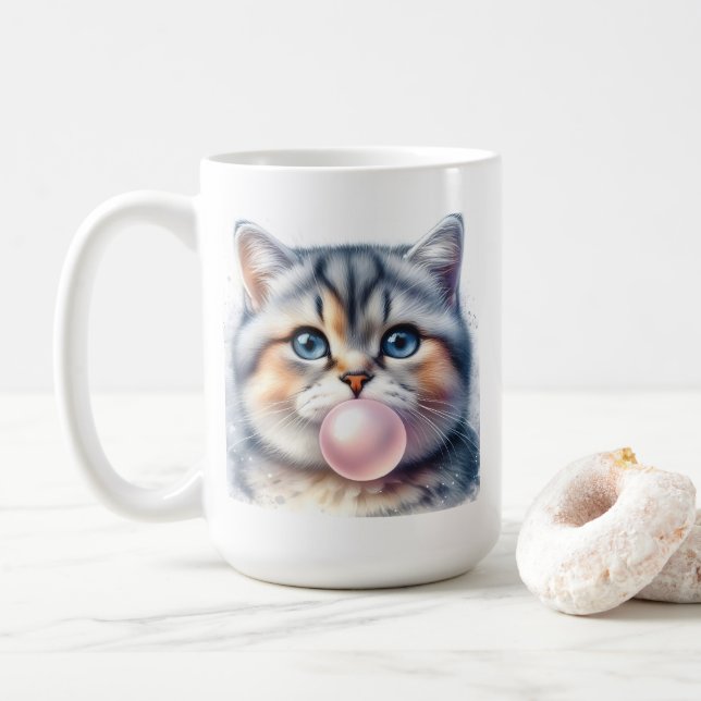 Mug Cute Tabby Kitty Chat souffler Bubble Gum Nursery (Avec donut)
