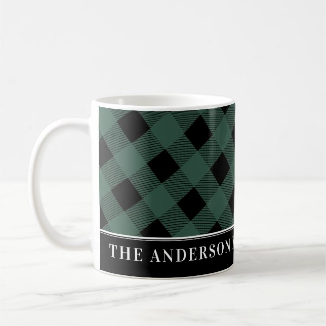 Mug Cute Tartan Hunter Green Plaid Custom Family (Gauche)