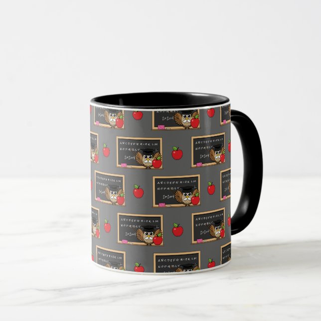 Mug Cute Teacher Owl with Apple Cartoon (Devant droit)