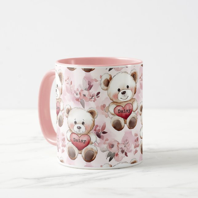 Mug Cute Teddy Bear personnalisée Valentine's Day Hear (Devant gauche)