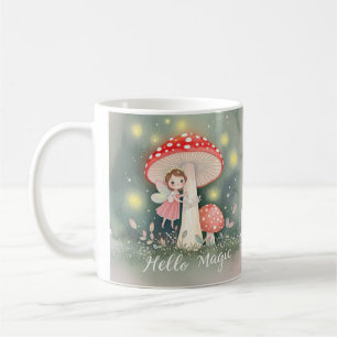 Mug Cute Tiny fairy perché sur le dessus de champignon