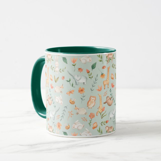 Mug Cute Turquoise bébé animal Pastel Motif (Devant gauche)
