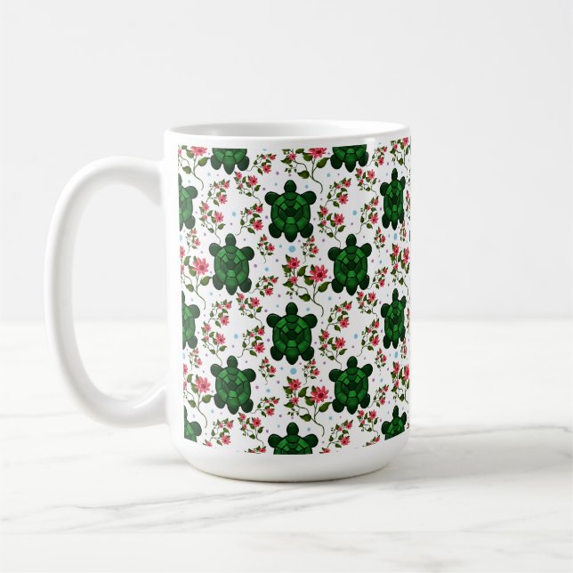 Mug Cute Turtle and Floral Seamless Pattern  (Gauche)