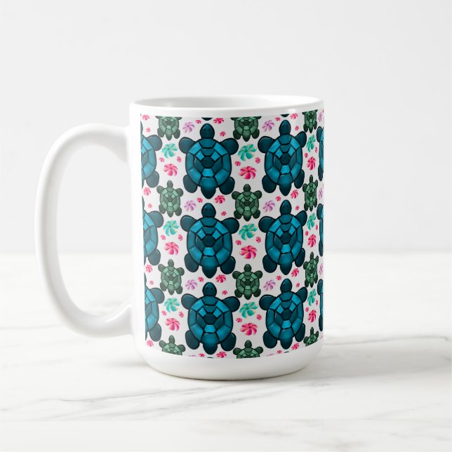 Mug Cute Turtle and Floral Seamless Pattern  Notebook (Gauche)