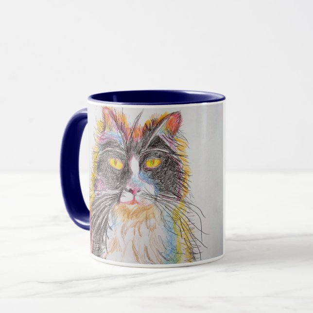 Mug Cute Tuxedo Chat Dessin d'art Chats (Devant gauche)