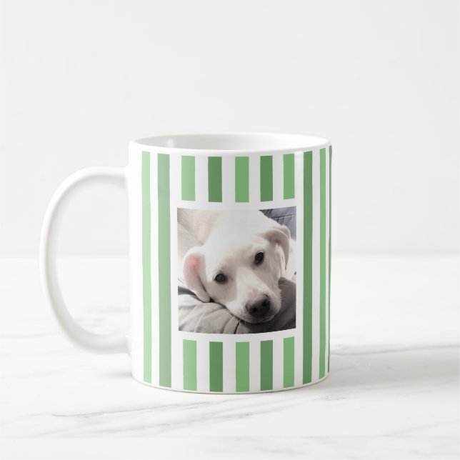 Mug Cute Two Photos Striped White et Sage Green (Gauche)
