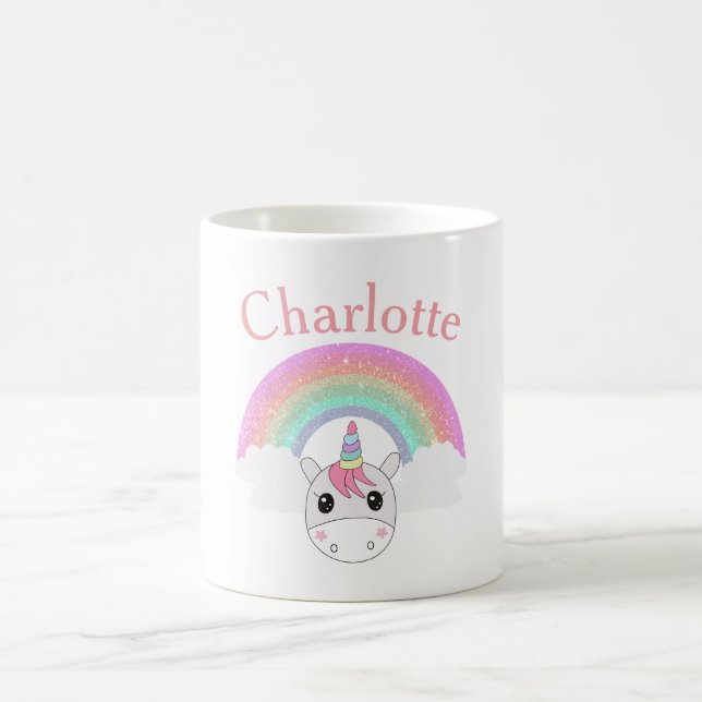 Mug Cute Unicorn avec Parties scintillant arc-en-ciel  (Centre)