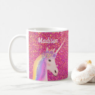 Mug Cute Unicorn Parties scintillant rose Personnalis