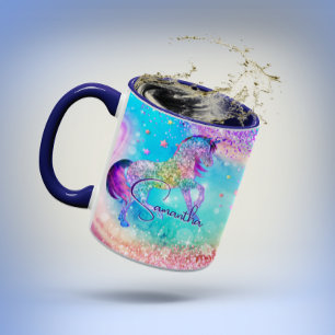 Mug Cute unicorn rose Parties scintillant arc-en-ciel