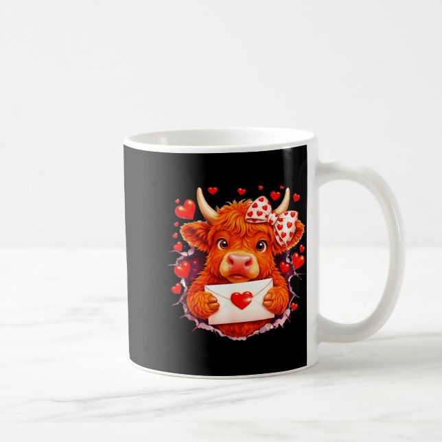 Mug Cute Valentine Highland Cow With Heart Bow Western (Droite)