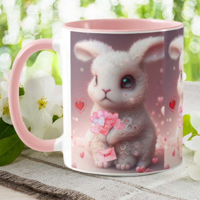 Mug Cute Valentine Rabbit tenant Mail Personnalisé (Créateur téléchargé)