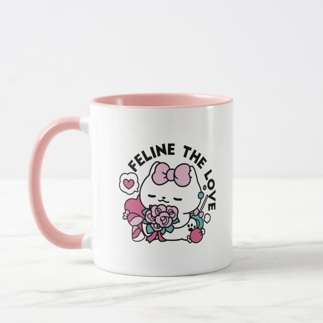 Mug Cute Valentine's Cat Design - Feline the Love (Gauche)