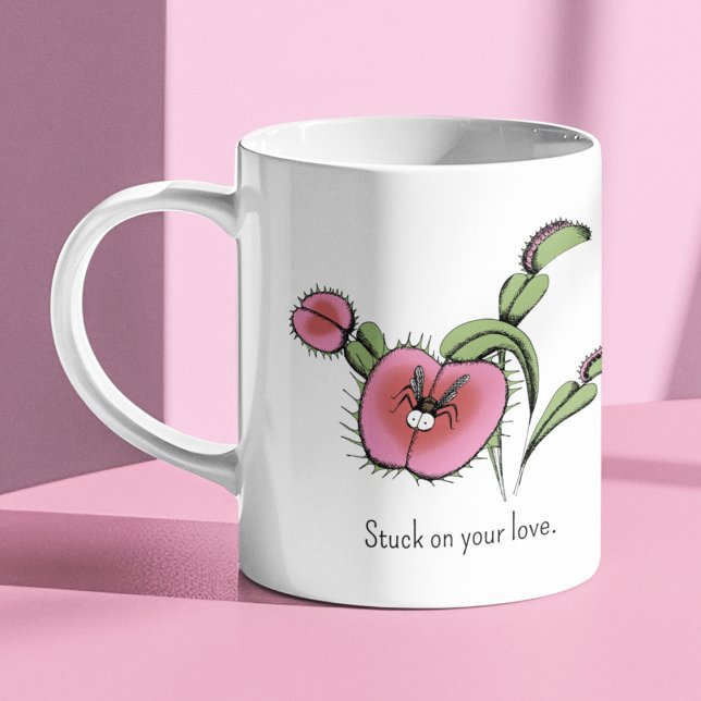 Mug Cute Vénus Flytrap Coeur Plante (Cute Carnivorous Venus Flytrap Mug for Plant Lover or Gardener. Valentine's Day, Anniversary, Bday)