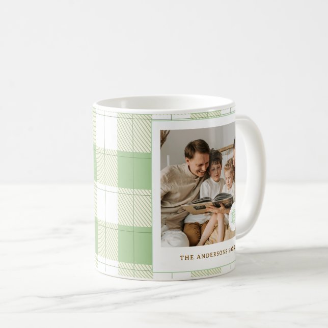 Mug Cute Vert En vichy Plaid Photo Famille personnalis (Devant droit)