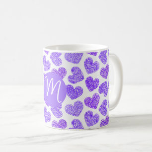 Mug Cute violet Doodled Heart Saint Valentin Monogramm