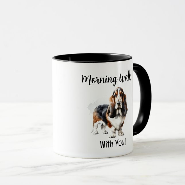 Mug Cute Watercolor Basset Brown Personalize (Devant droit)