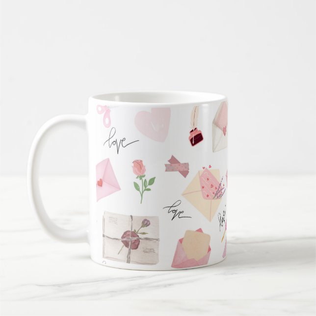 Mug Cute Watercolor Pink Love Letters Seamless Pattern (Gauche)