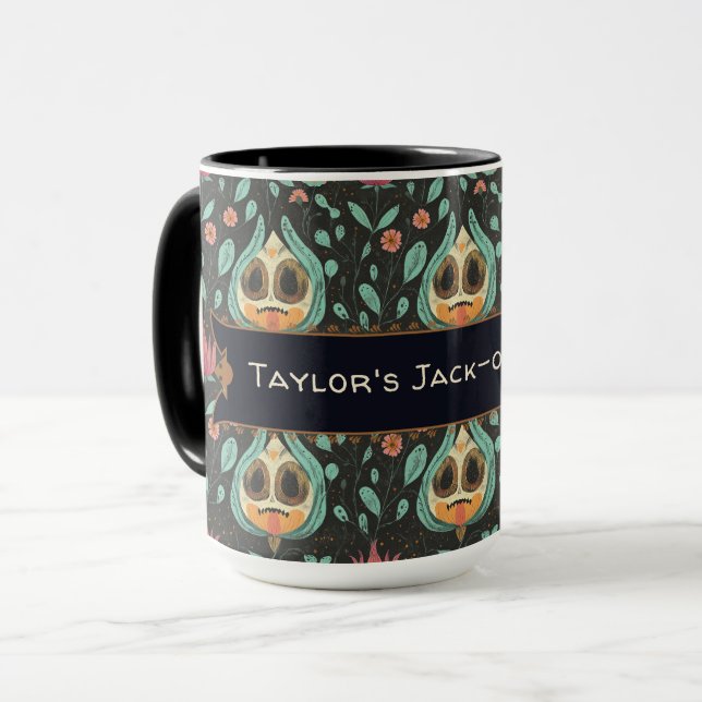 Mug Cute Whimsical Floral Crâne Personnalisé Halloween (Devant gauche)
