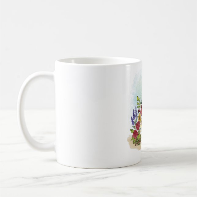 Mug Cute Whimsical Frog In Flower Garden Illustration (Gauche)
