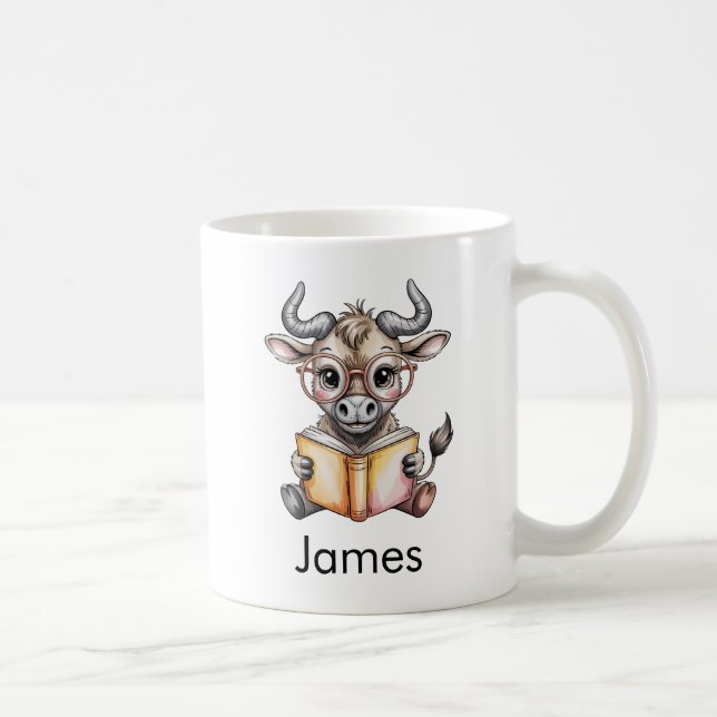 Mug Cute Wildebeest Reading a Book Custom (Droite)