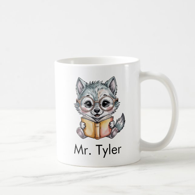 Mug Cute Wolf Reading a Book Custom (Droite)