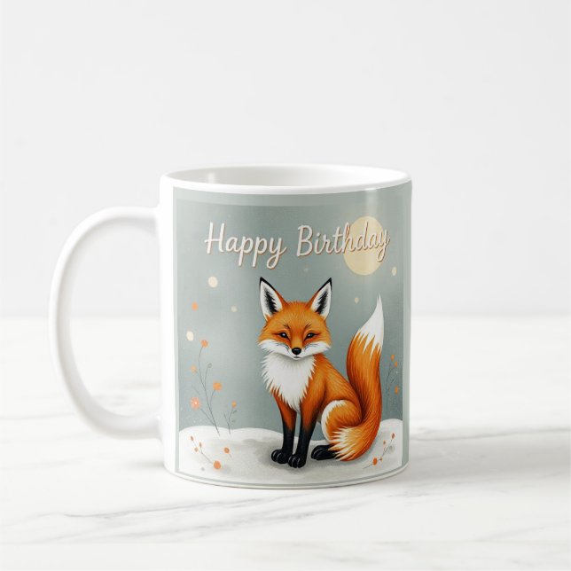 Mug Cute Woodland Brown Fox Happy Birthday (Gauche)