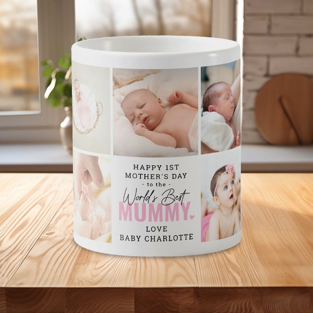 Mug Cute 'Worlds Best Mummy' 1ère Fête des Mères Rose (Créateur téléchargé)