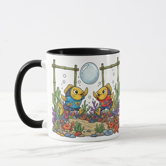Mug Cute Yellow Fish Playing Bubble Sports Ocean Kids  (Gauche)