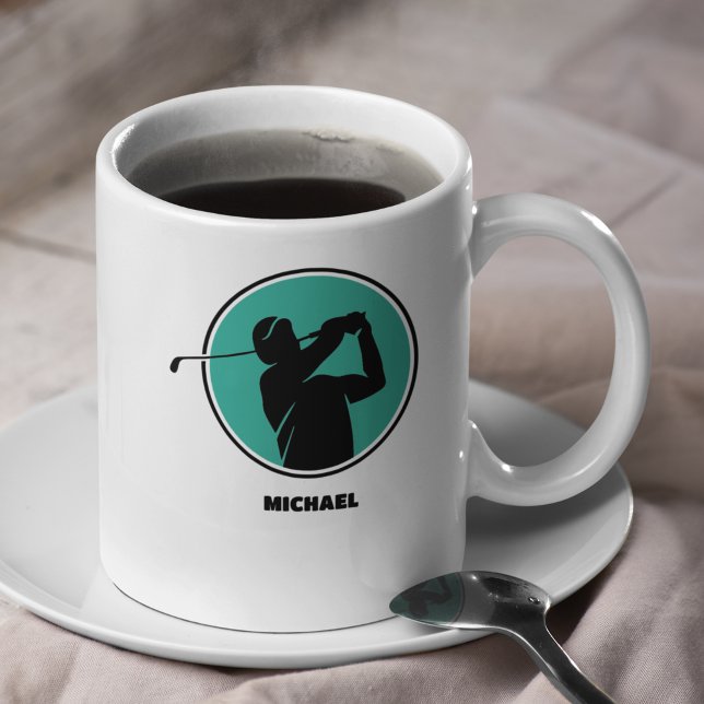 Mug Cyan Mens Golf Silhouette (Créateur téléchargé)