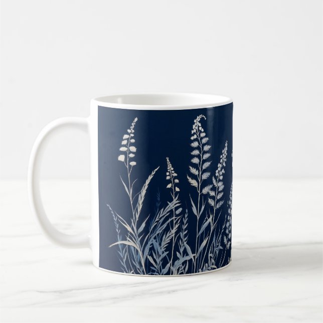 Mug Cyanotype Botanique Bleu Blanc Personnalisé (Gauche)