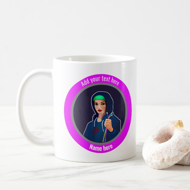 Mug Cyber Femme et Câbles réseau - ajouter un slogan a (Avec donut)