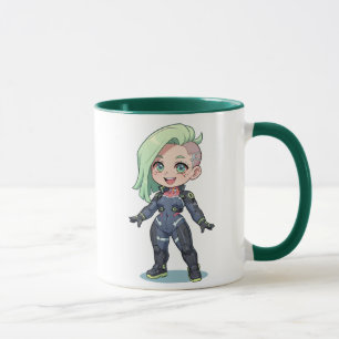 Mug Cyberpunk chibi Girl Green Hair