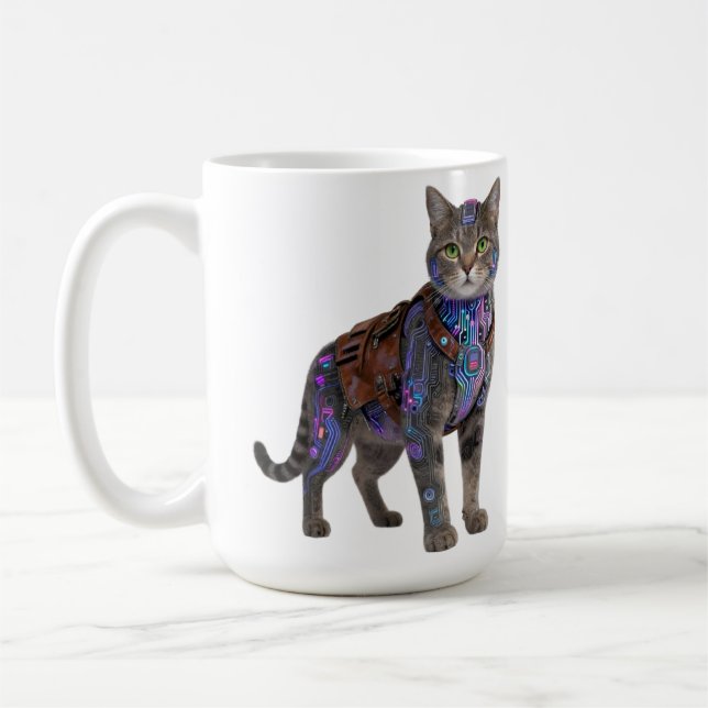Mug Cyberpunk Circuit Cat – Neon Tech Beast (Gauche)