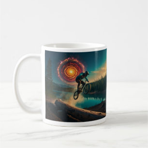 Mug Cycliste BMX au bord d'un lac forestier