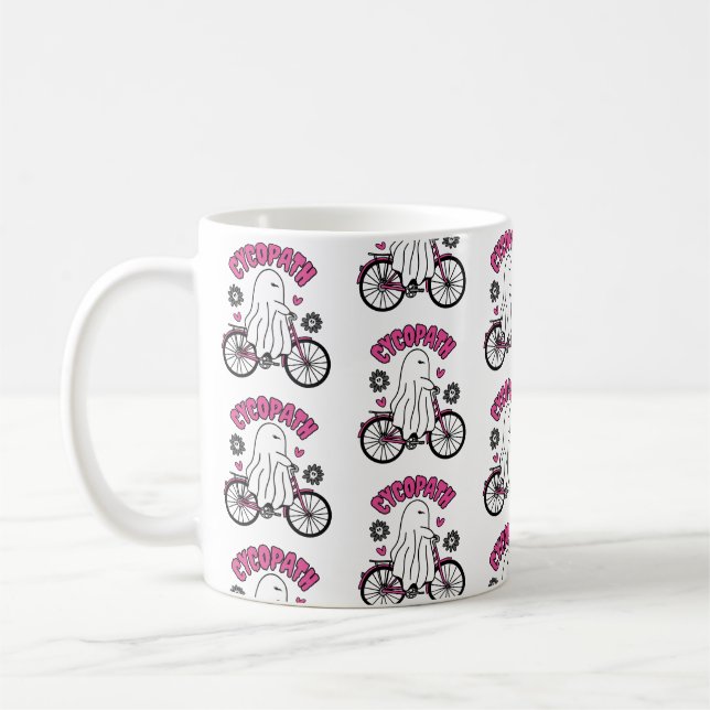 Mug Cycopath Halloween fantôme sur vélo rose (Gauche)